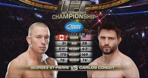 Видеоархив: Джордж Сент-Пьерр против Карлоса Кондита на UFC 154 в 2012 году