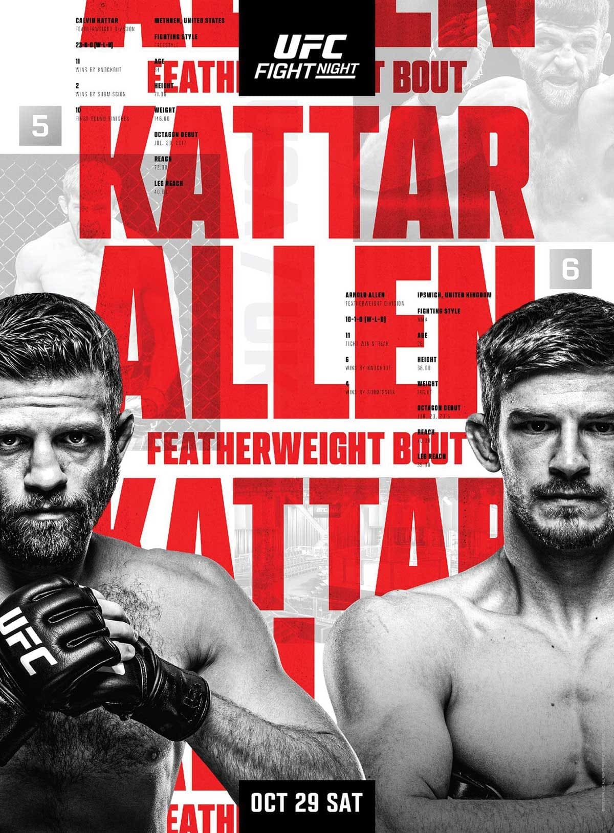 UFC Fight Night 213: Каттар - Аллен дата проведения, кард, участники и результаты