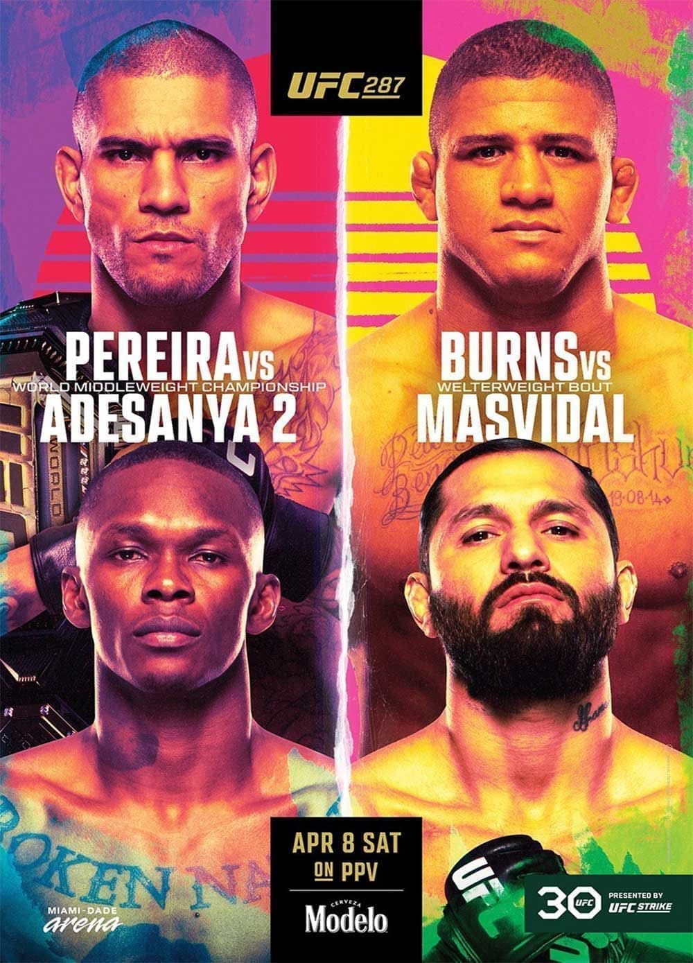 UFC 287: Перейра - Адесанья 2 дата проведения, кард, участники и результаты
