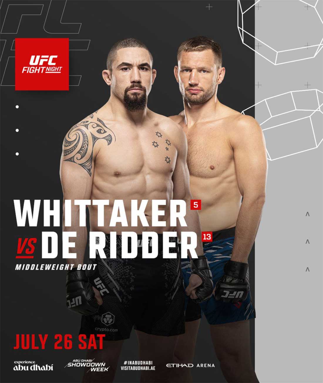 UFC on ABC: Уиттакер – де Риддер дата проведения, кард, участники и результаты