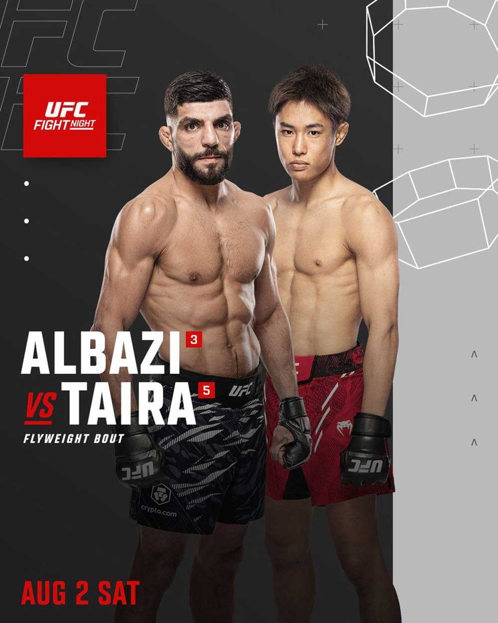 UFC on ESPN 71: Албази – Тайра дата проведения, кард, участники и результаты