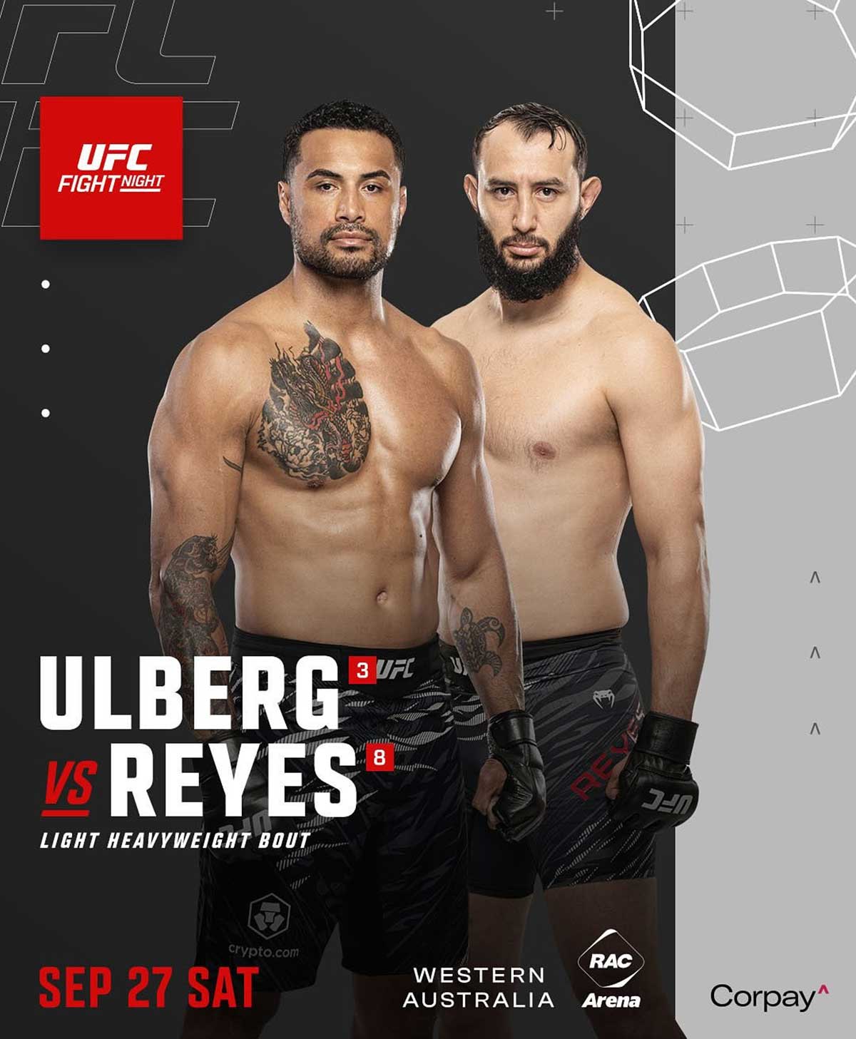 UFC Fight Night 260: Улберг – Рейес дата проведения, кард, участники и результаты