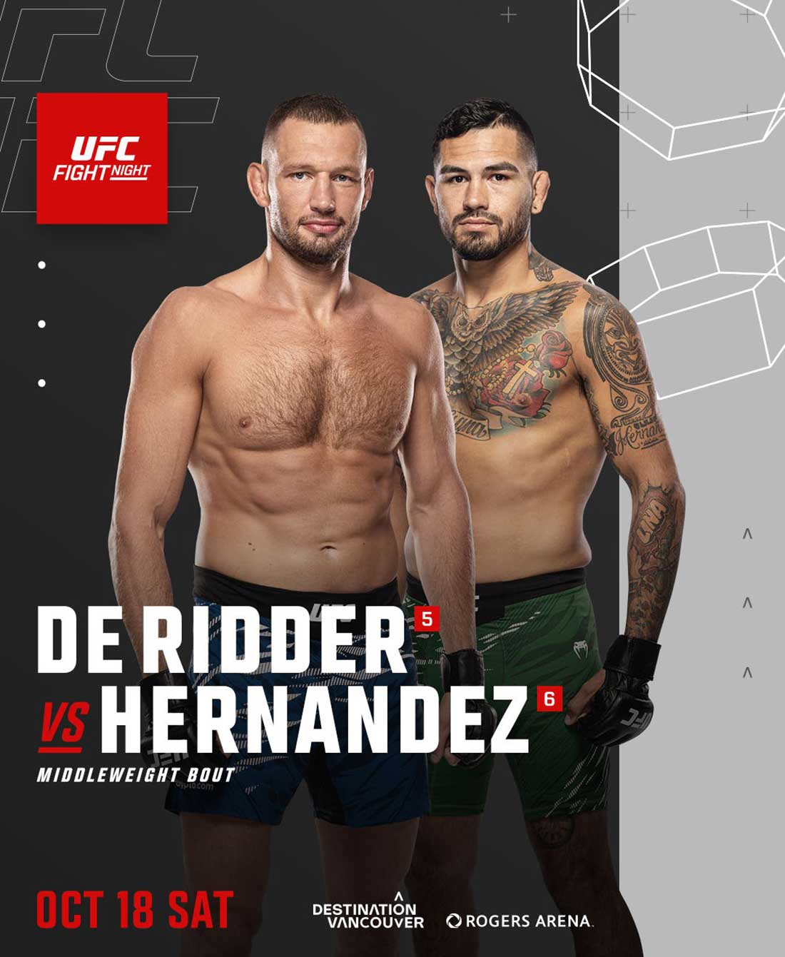 UFC Fight Night 262: Де Риддер – Эрнадес дата проведения, кард, участники и результаты