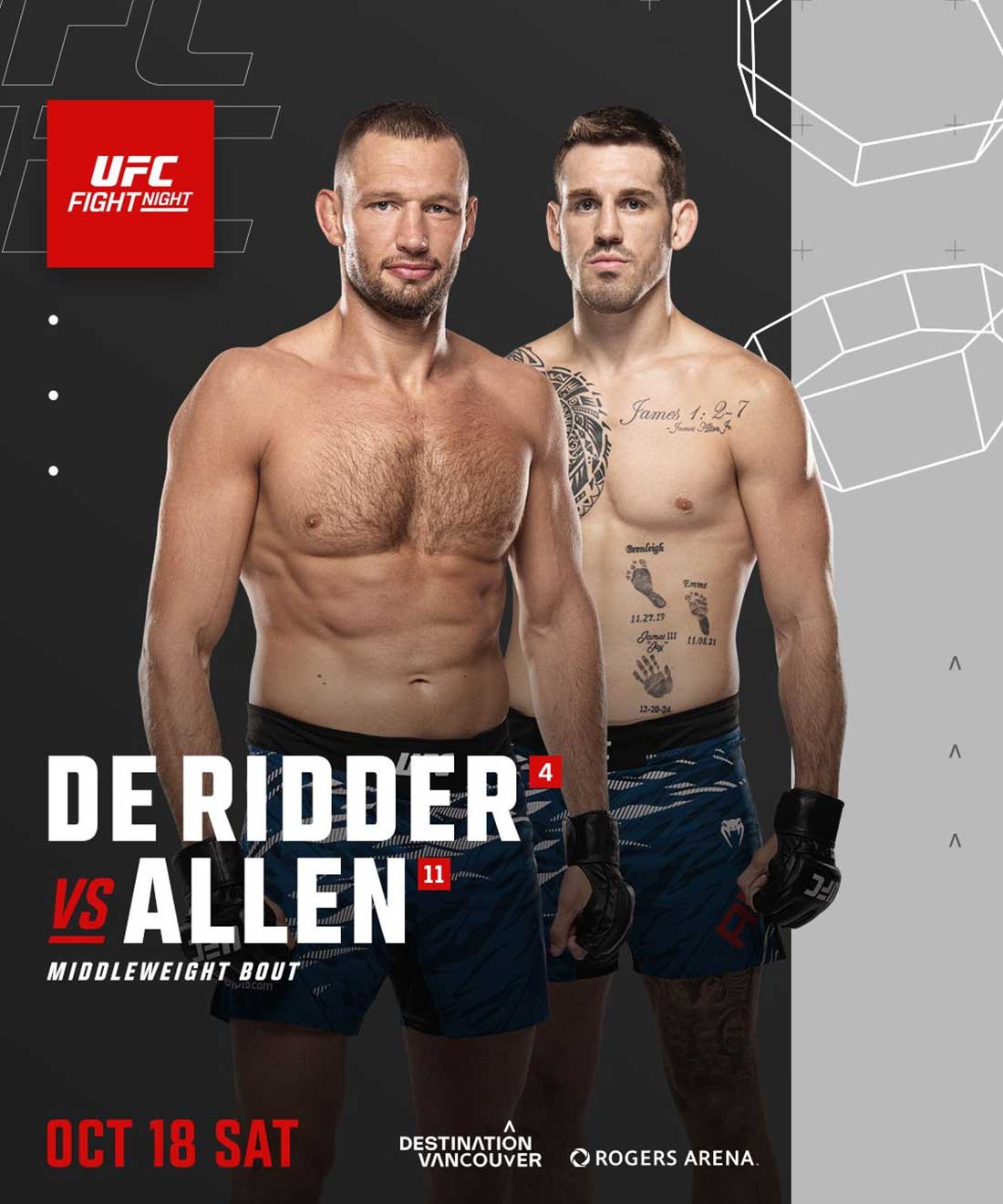 UFC Fight Night 262: Де Риддер – Аллен дата проведения, кард, участники и результаты
