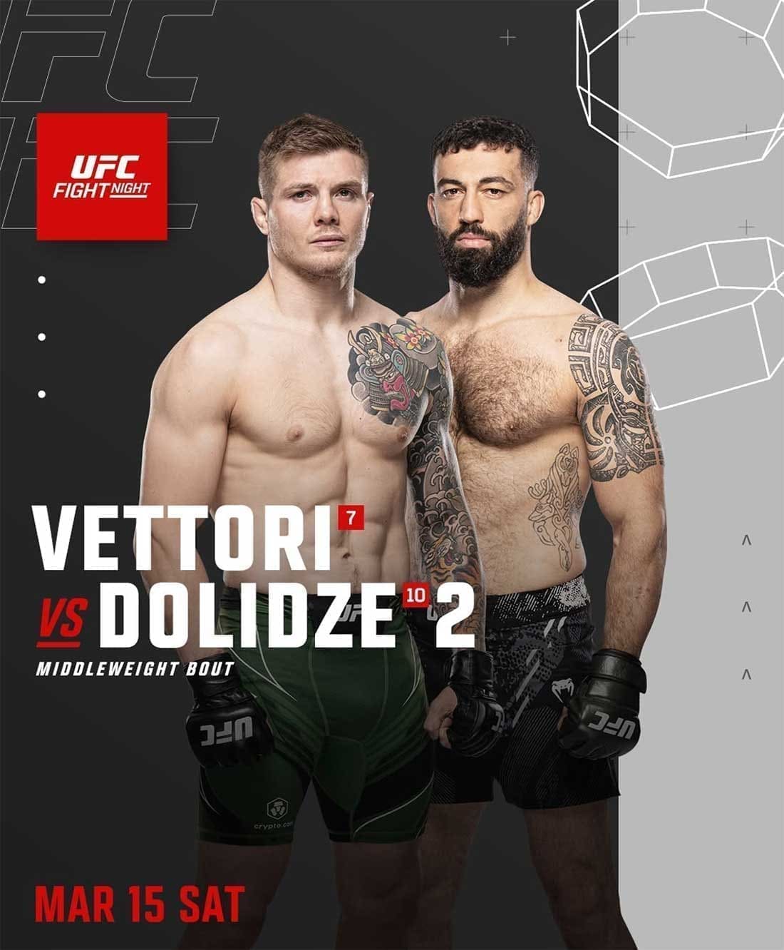 UFC Fight Night 254: Веттори - Долидзе 2 дата проведения, кард, участники и результаты