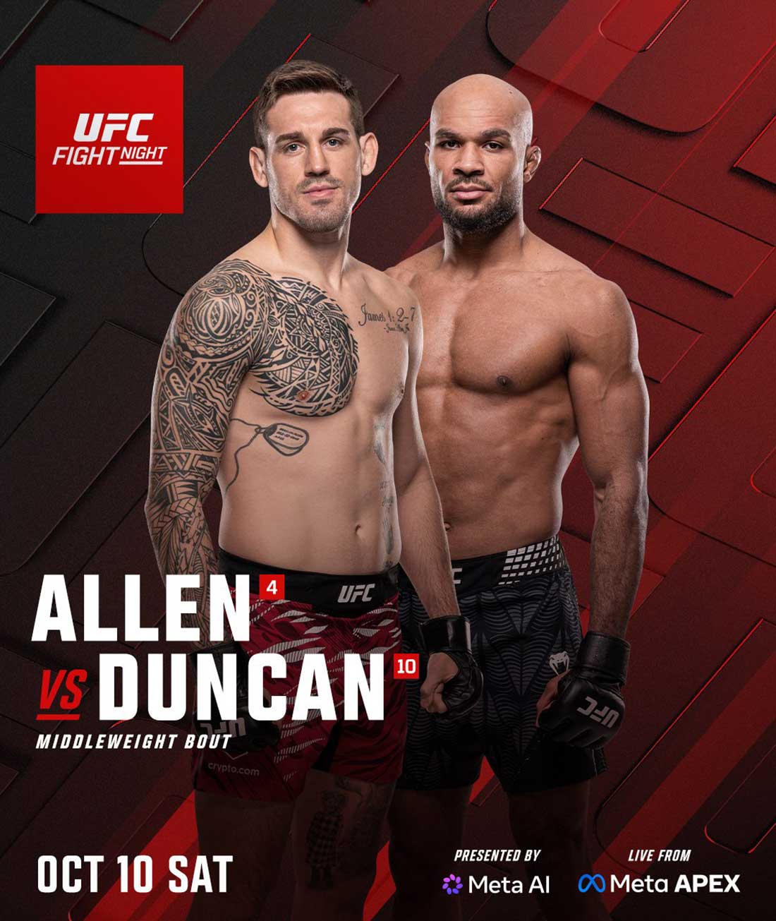 UFC Fight Night 290: Аллен – Данкан, дата проведения, кард, участники и результаты