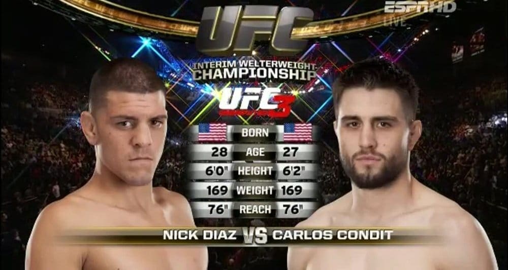 Видеоархив: Карлос Кондит против Ника Диаса на UFC 143 в 2012 году