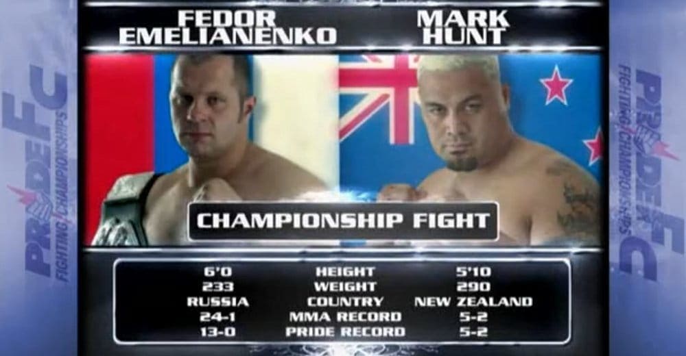 Видеоархив: Федор Емельяненко против Марка Ханта на турнире Pride Shockwave в 2006 году