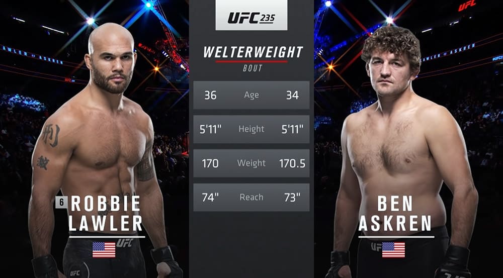 Видеоархив: Бен Аскрен против Робби Лоулера на UFC 235 в Лас-Вегасе