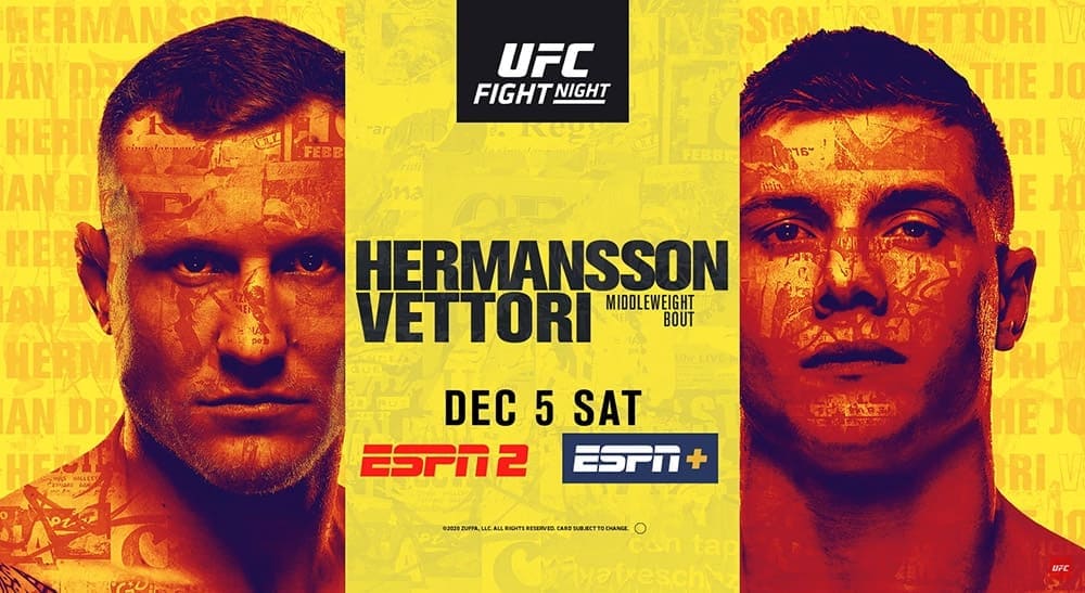 Прямая трансляция UFC on ESPN 19: Херманссон vs Веттори, Евлоев vs Ландвер