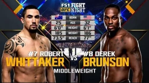 Видеоархив: Роберт Уиттакер против Дерека Брансона на UFC Fight Night 101 в 2016 году