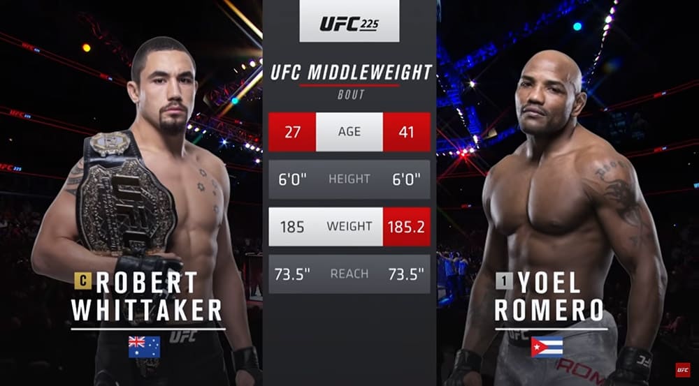 Видеоархив: Роберт Уиттакер против Йоэля Ромеро на UFC 225 в Чикаго